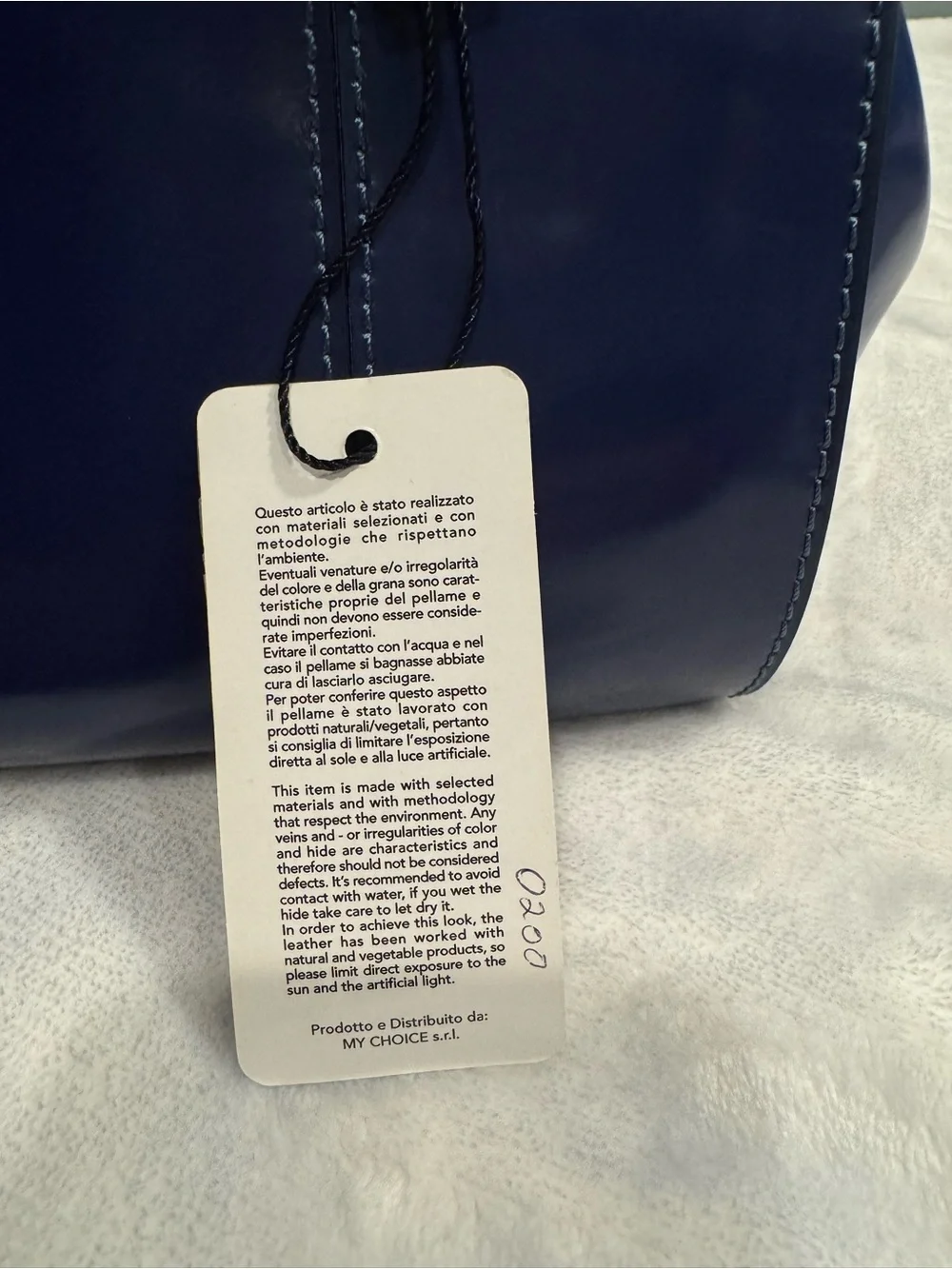 Alberta Di Canio Navy Blue Leather Satchel with Gold Hardware